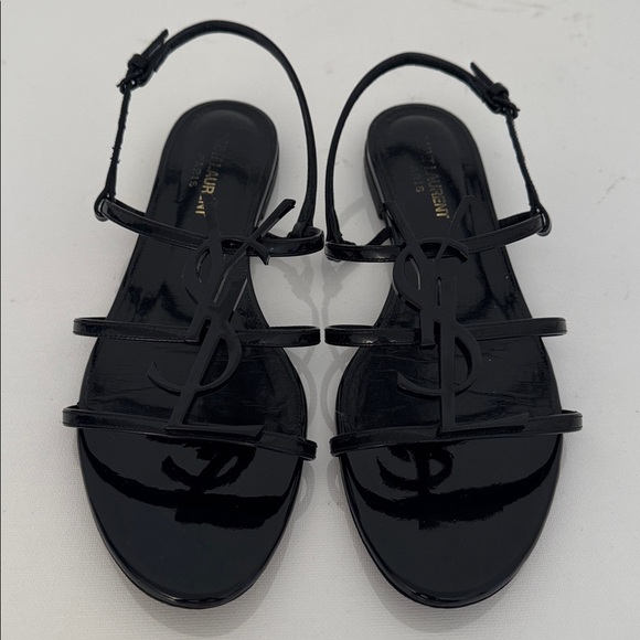 Saint Laurent Cassandra YSL Logo Black Patent Leather Sandals Size EU 38 US 8 - Picture 1 of 8